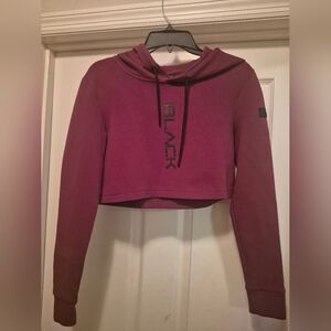 Actively Black Puff Print Logo Crop Burgundy Hoodie Women's XS